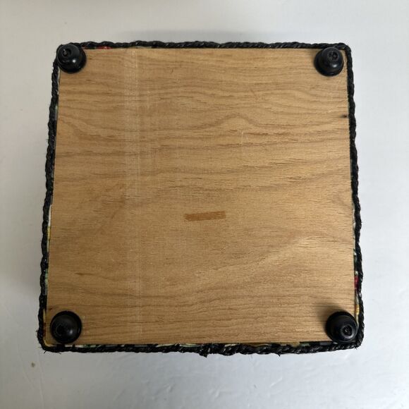 Sewing Box Basket Vintage Square Floral Design Padded w/ Handle - Picture 7 of 10